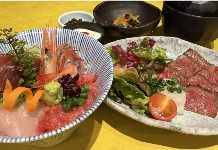 海鮮丼と牛ステーキ御膳